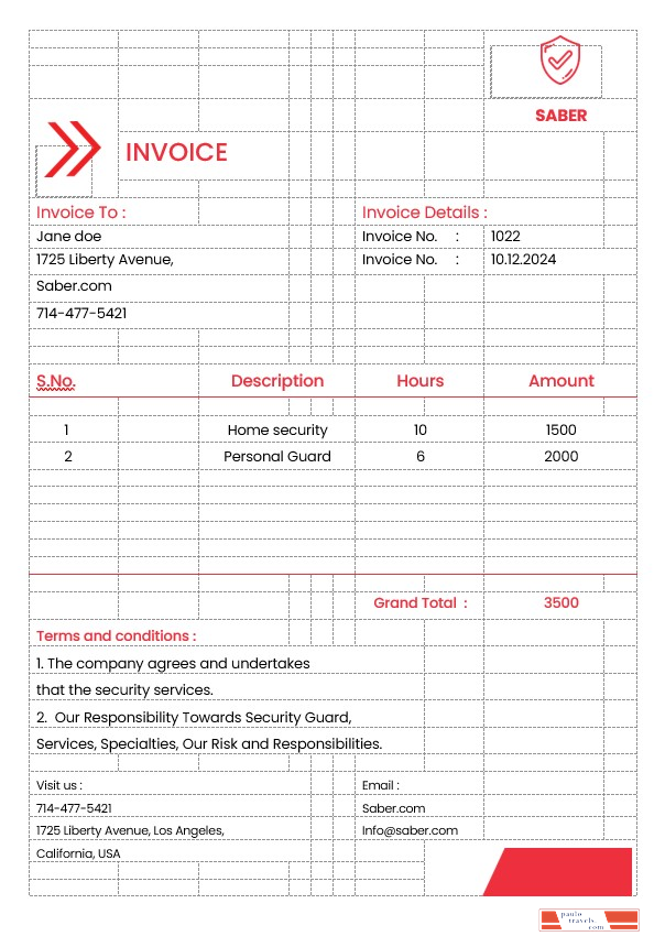 Security Guard Services Invoice Template PSD template